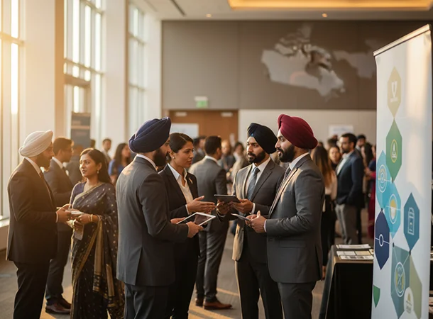 Sikh professionals networking at conference